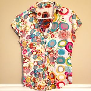 3/$15 Colorful lightweight short sleeve buttoned top